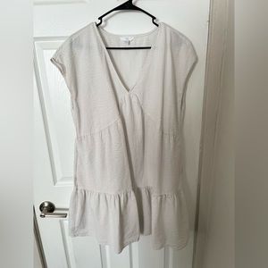 Like New Cream And Blue Embossed Detail Tiered Dress